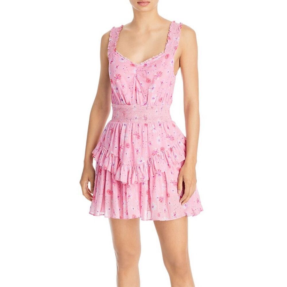 LoveShackFancy Norelli Printed Ruffled Dress Pink Floral Size  XL‎